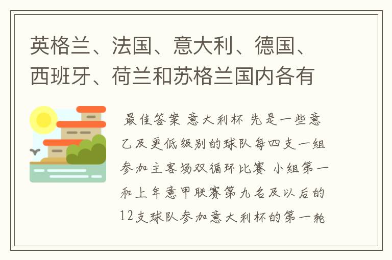 英格兰、法国、意大利、德国、西班牙、荷兰和苏格兰国内各有什么杯赛？