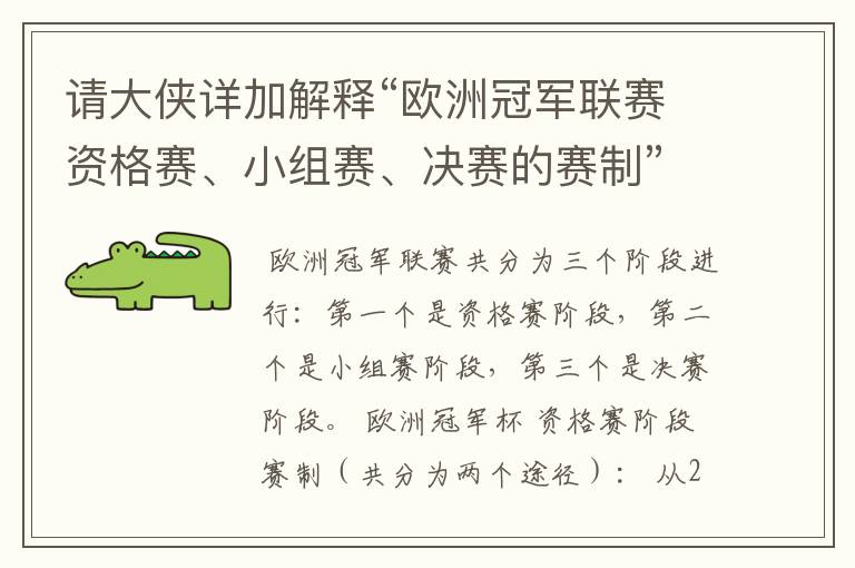 请大侠详加解释“欧洲冠军联赛资格赛、小组赛、决赛的赛制”？