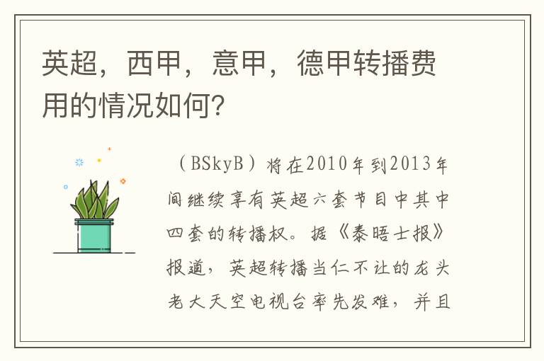 英超，西甲，意甲，德甲转播费用的情况如何？