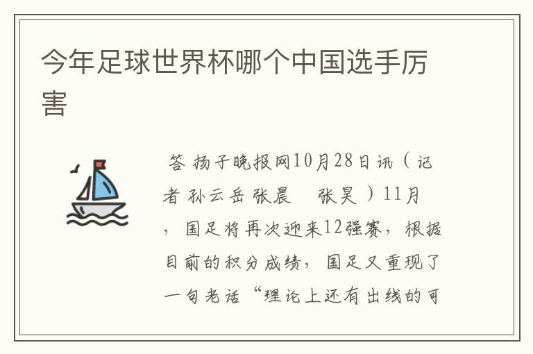 今年足球世界杯哪个中国选手厉害