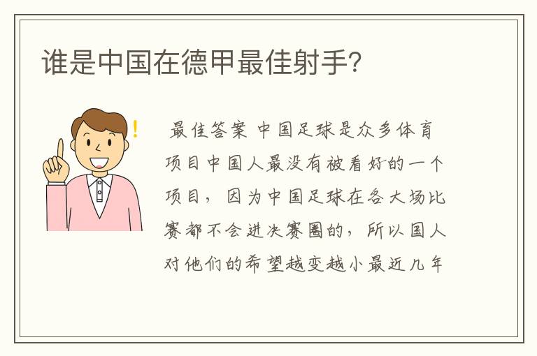 谁是中国在德甲最佳射手？