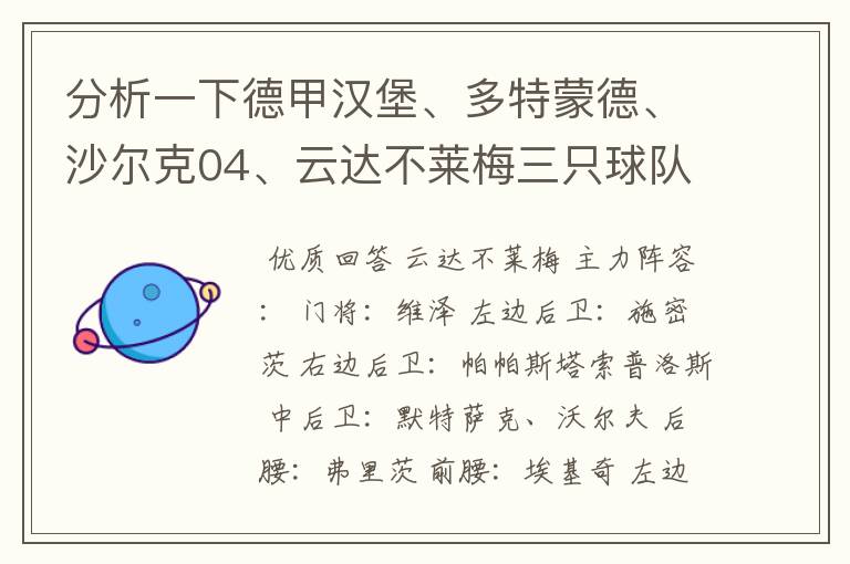 分析一下德甲汉堡、多特蒙德、沙尔克04、云达不莱梅三只球队的人员打法和阵型