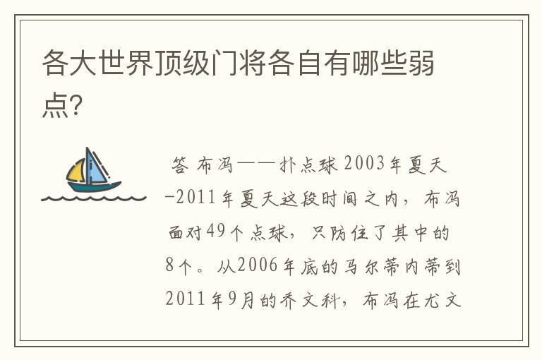 各大世界顶级门将各自有哪些弱点？