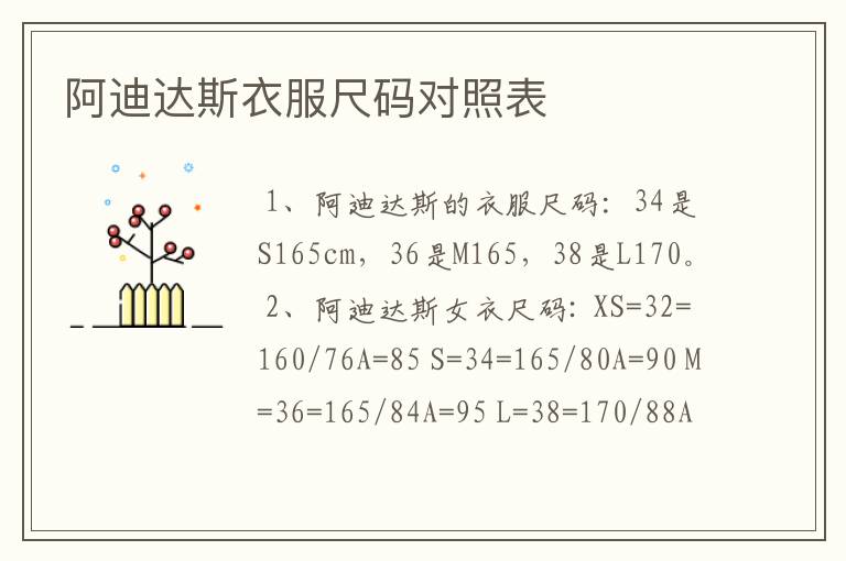 阿迪达斯衣服尺码对照表