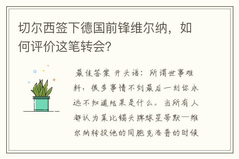 切尔西签下德国前锋维尔纳，如何评价这笔转会？