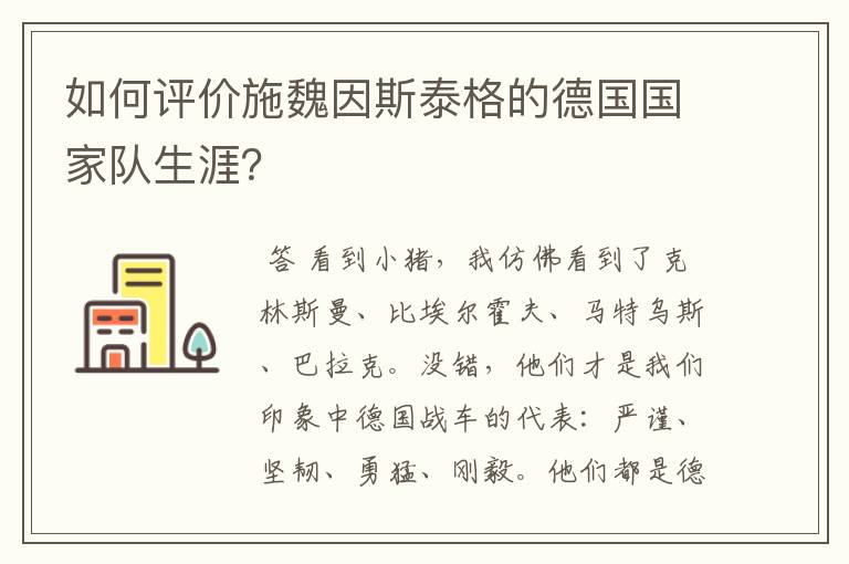 如何评价施魏因斯泰格的德国国家队生涯？