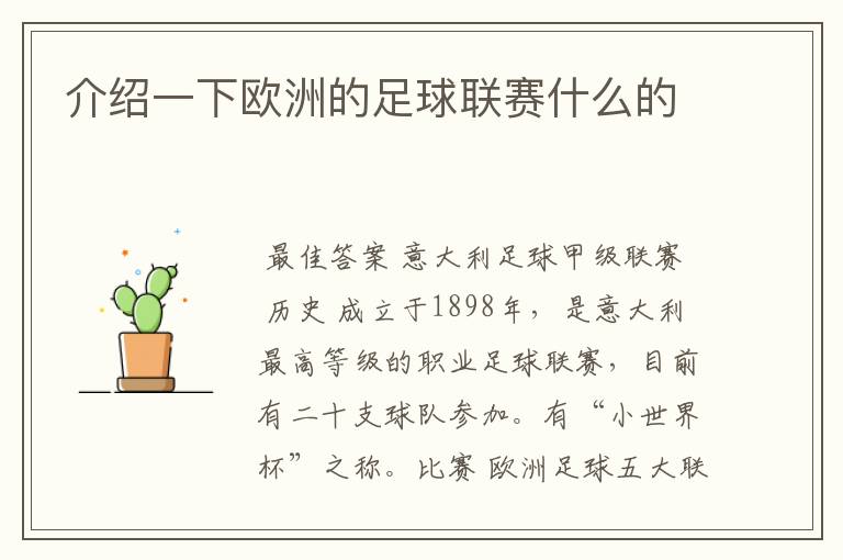 介绍一下欧洲的足球联赛什么的