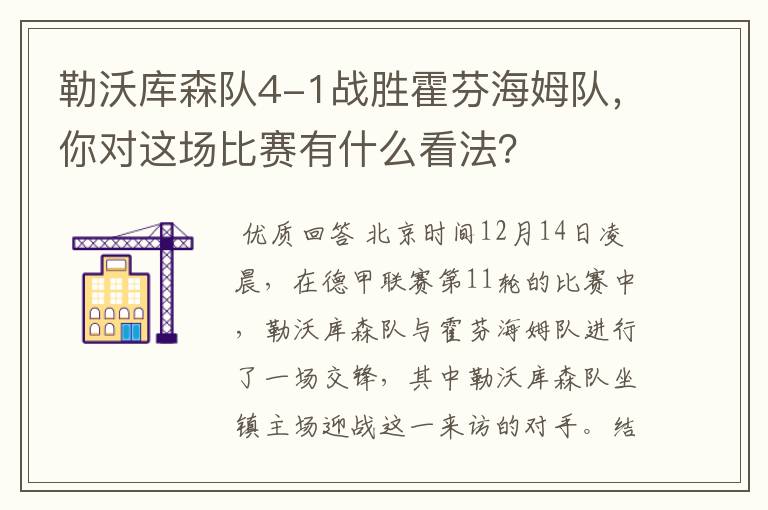 勒沃库森队4-1战胜霍芬海姆队，你对这场比赛有什么看法？