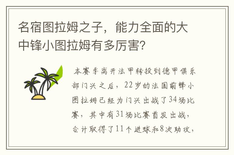 名宿图拉姆之子，能力全面的大中锋小图拉姆有多厉害？