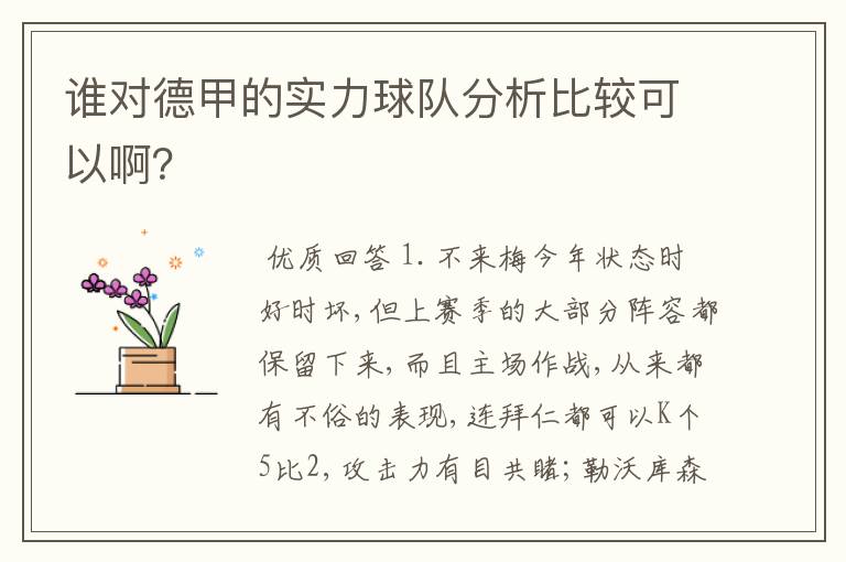 谁对德甲的实力球队分析比较可以啊？