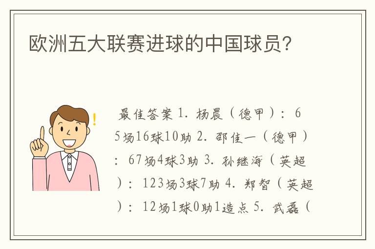 欧洲五大联赛进球的中国球员？