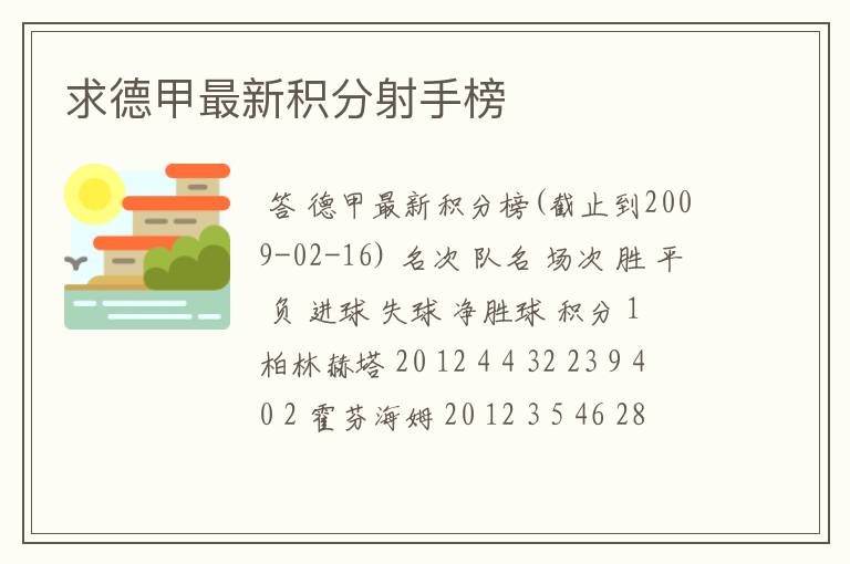 求德甲最新积分射手榜