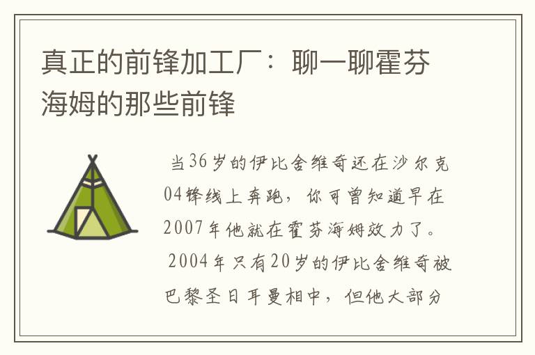 真正的前锋加工厂：聊一聊霍芬海姆的那些前锋