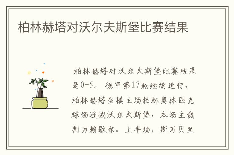 柏林赫塔对沃尔夫斯堡比赛结果