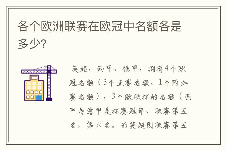 各个欧洲联赛在欧冠中名额各是多少？