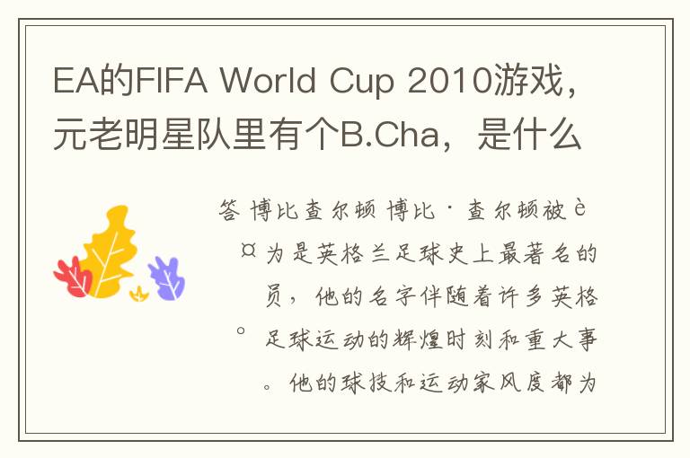 EA的FIFA World Cup 2010游戏，元老明星队里有个B.Cha，是什么人？