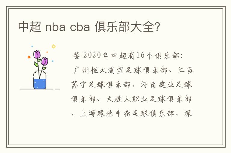 中超 nba cba 俱乐部大全？