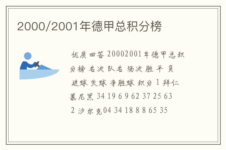 2000/2001年德甲总积分榜