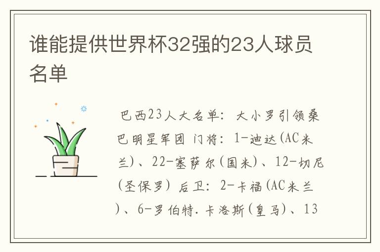 谁能提供世界杯32强的23人球员名单