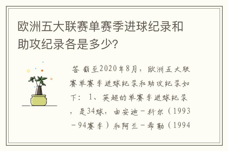 欧洲五大联赛单赛季进球纪录和助攻纪录各是多少？