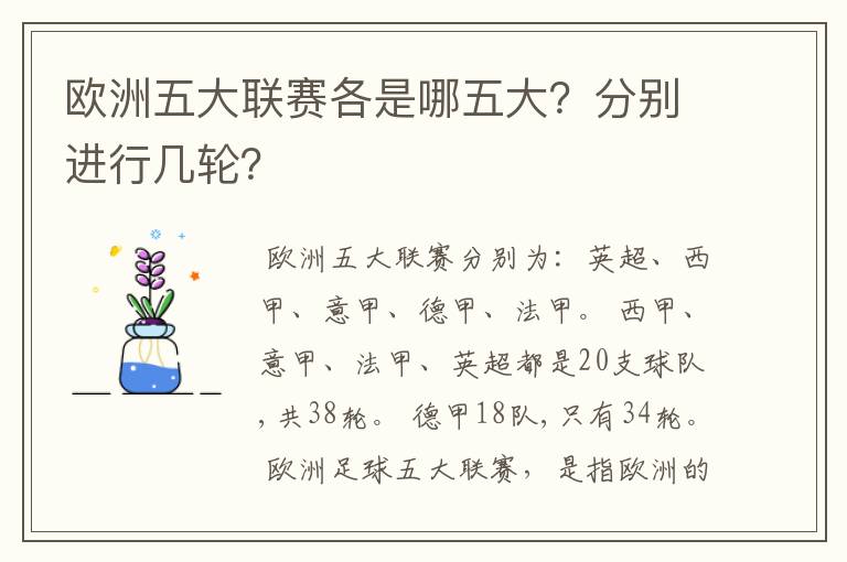 欧洲五大联赛各是哪五大？分别进行几轮？