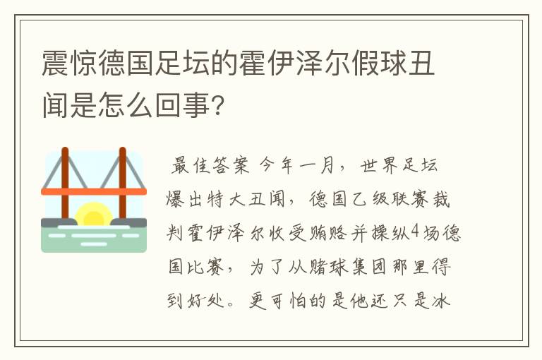 震惊德国足坛的霍伊泽尔假球丑闻是怎么回事?