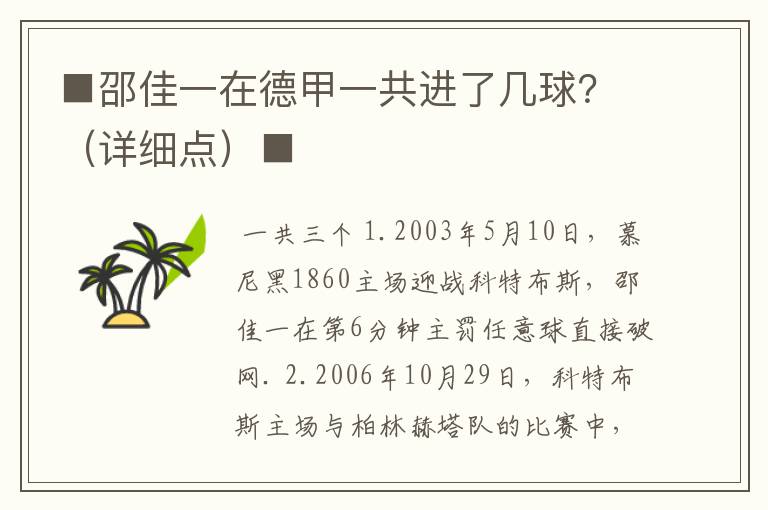 ■邵佳一在德甲一共进了几球？（详细点）■