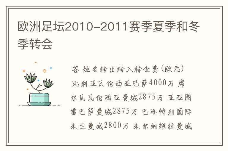 欧洲足坛2010-2011赛季夏季和冬季转会