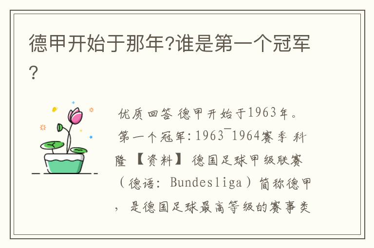 德甲开始于那年?谁是第一个冠军?