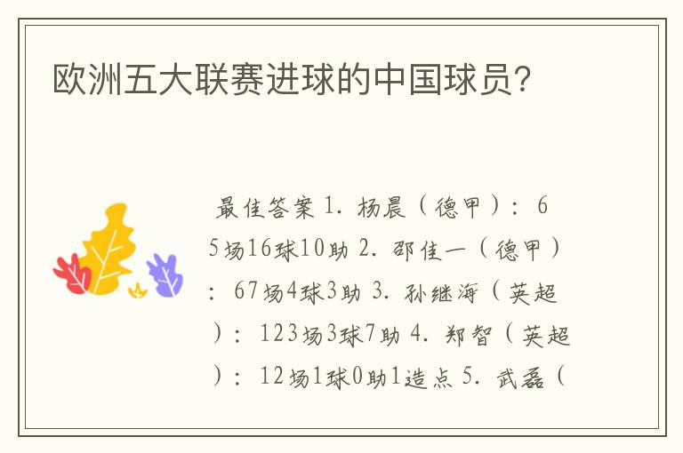 欧洲五大联赛进球的中国球员？