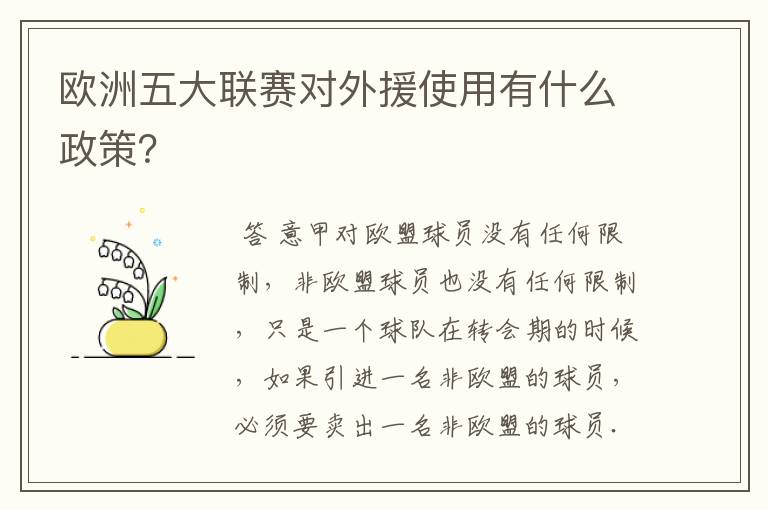 欧洲五大联赛对外援使用有什么政策？