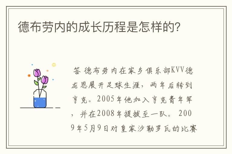 德布劳内的成长历程是怎样的？