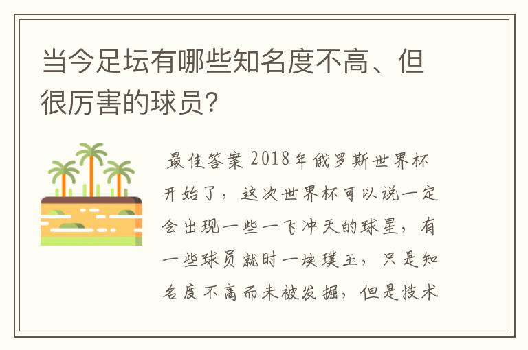 当今足坛有哪些知名度不高、但很厉害的球员？