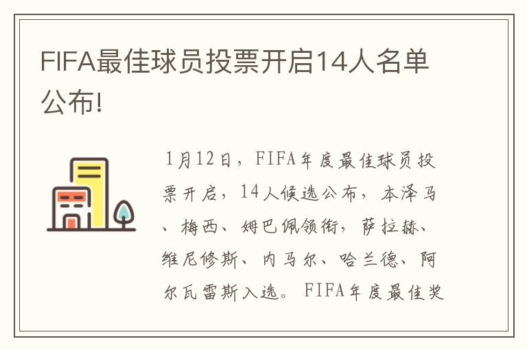 FIFA最佳球员投票开启14人名单公布!