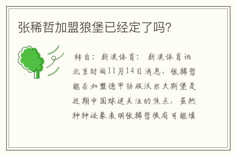 张稀哲加盟狼堡已经定了吗？