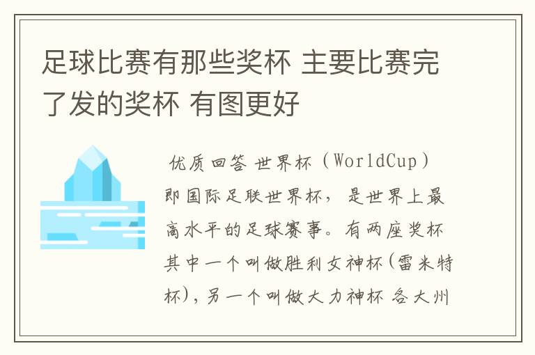 足球比赛有那些奖杯 主要比赛完了发的奖杯 有图更好