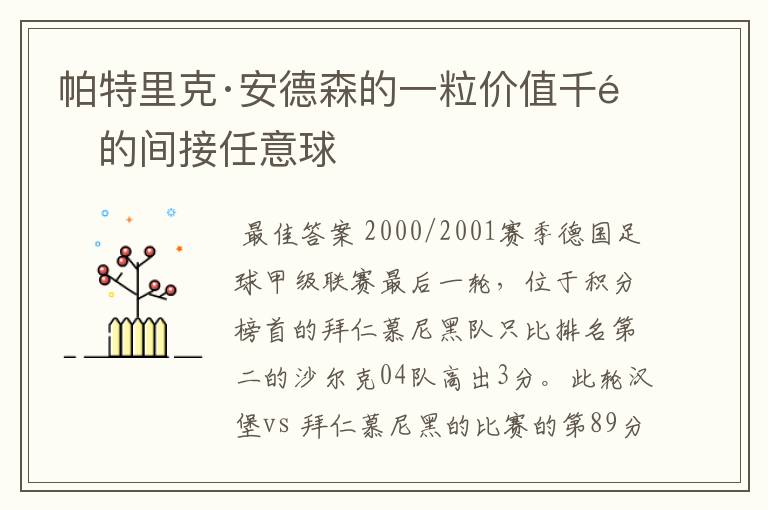 帕特里克·安德森的一粒价值千金的间接任意球