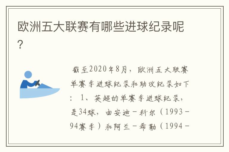 欧洲五大联赛有哪些进球纪录呢？