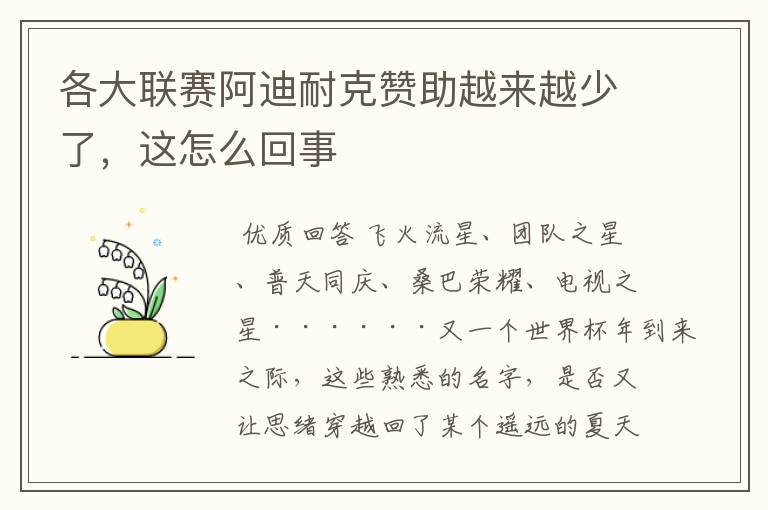 各大联赛阿迪耐克赞助越来越少了，这怎么回事