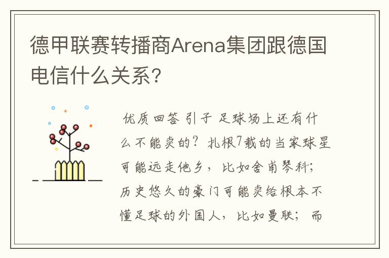 德甲联赛转播商Arena集团跟德国电信什么关系?