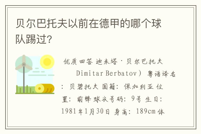 贝尔巴托夫以前在德甲的哪个球队踢过?