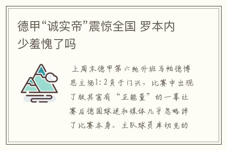 德甲“诚实帝”震惊全国 罗本内少羞愧了吗