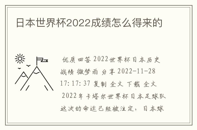 日本世界杯2022成绩怎么得来的