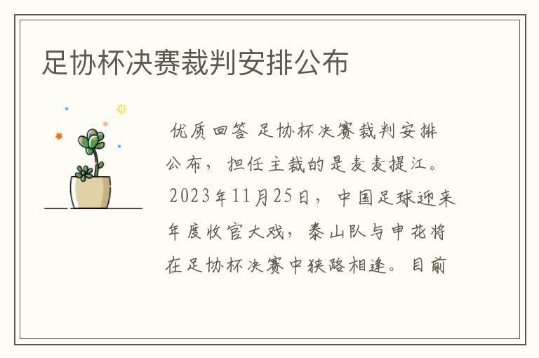 足协杯决赛裁判安排公布