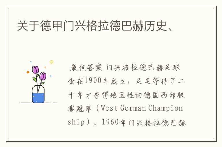 关于德甲门兴格拉德巴赫历史、