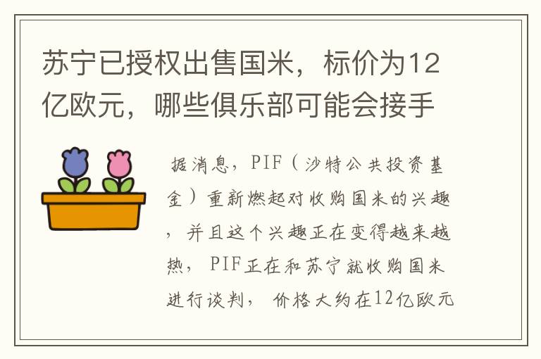 苏宁已授权出售国米，标价为12亿欧元，哪些俱乐部可能会接手呢？