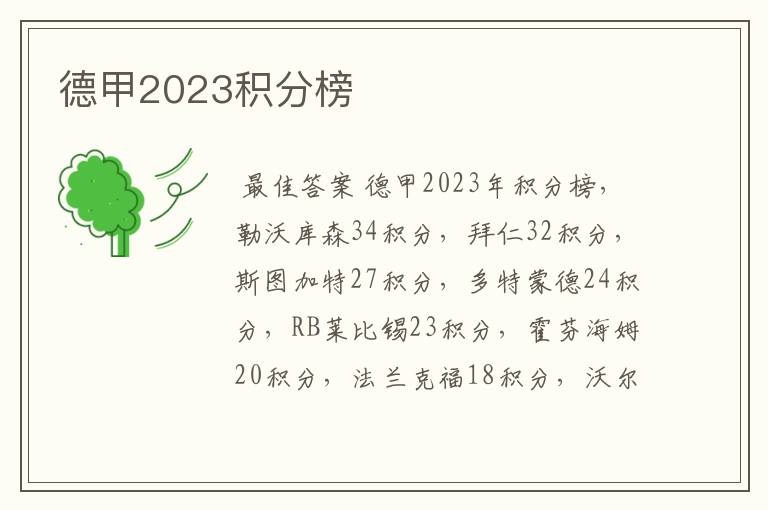 德甲2023积分榜