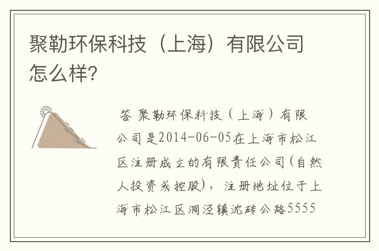 聚勒环保科技（上海）有限公司怎么样？