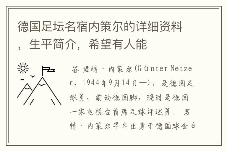 德国足坛名宿内策尔的详细资料，生平简介，希望有人能