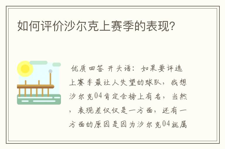 如何评价沙尔克上赛季的表现？